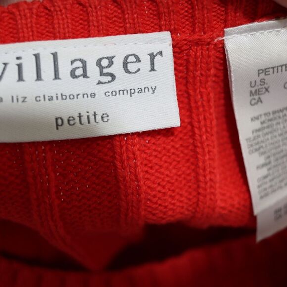 Villager Petite Small 100% Cotton Red Cable Knit Sweater Scoop Neck Pullover - Picture 11 of 14